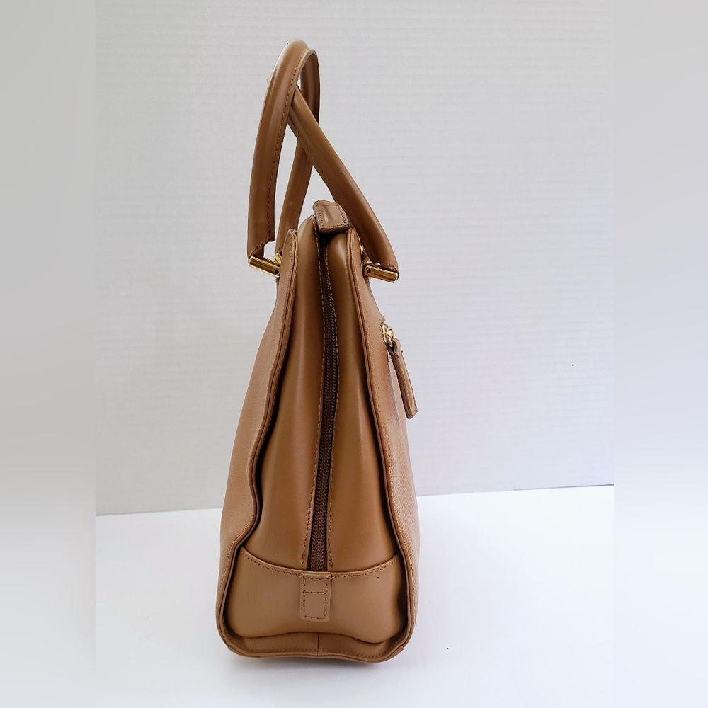 Classic Tan Structured Satchel Handbag - Women's Tote - Picture 4 of 14